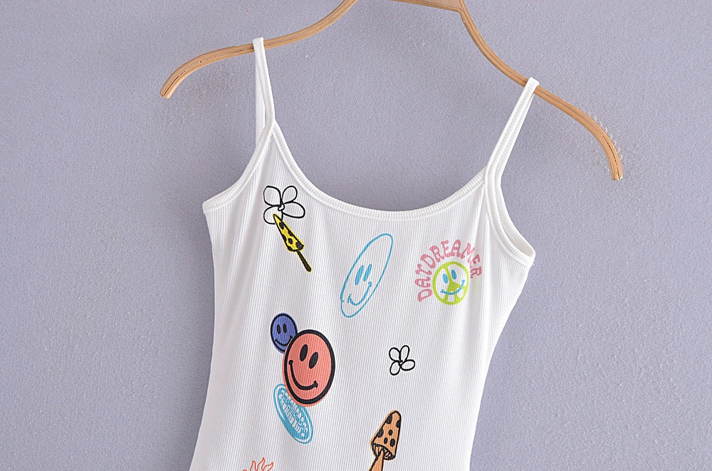 Spring Colorful Smiley Face Print High Stretch Tank Top